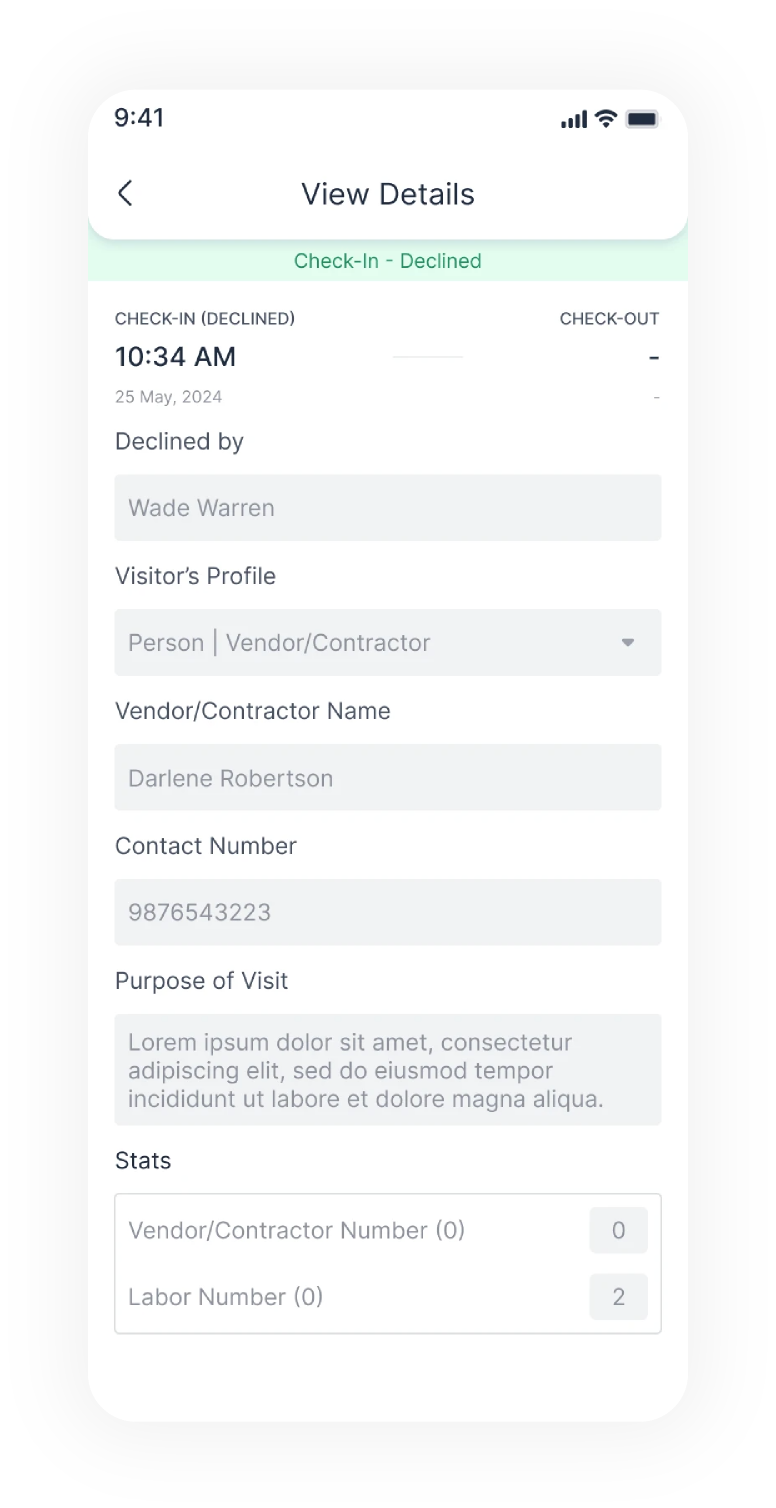 View details - check-in declined